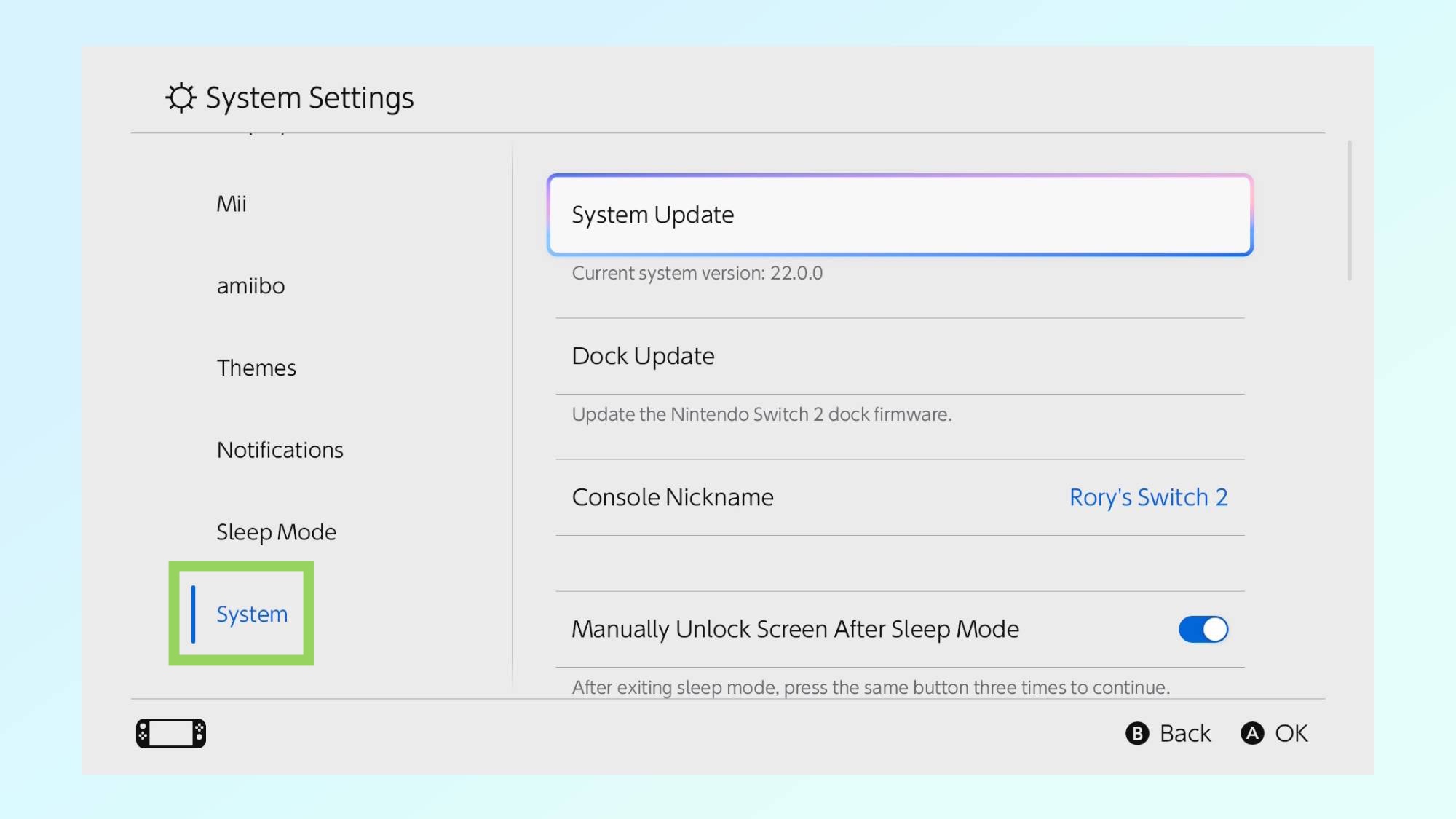 Στιγμιότυπο οθόνης που δείχνει πώς να ενεργοποιήσετε τη λειτουργία Boost Handheld στο Nintendo Switch 2