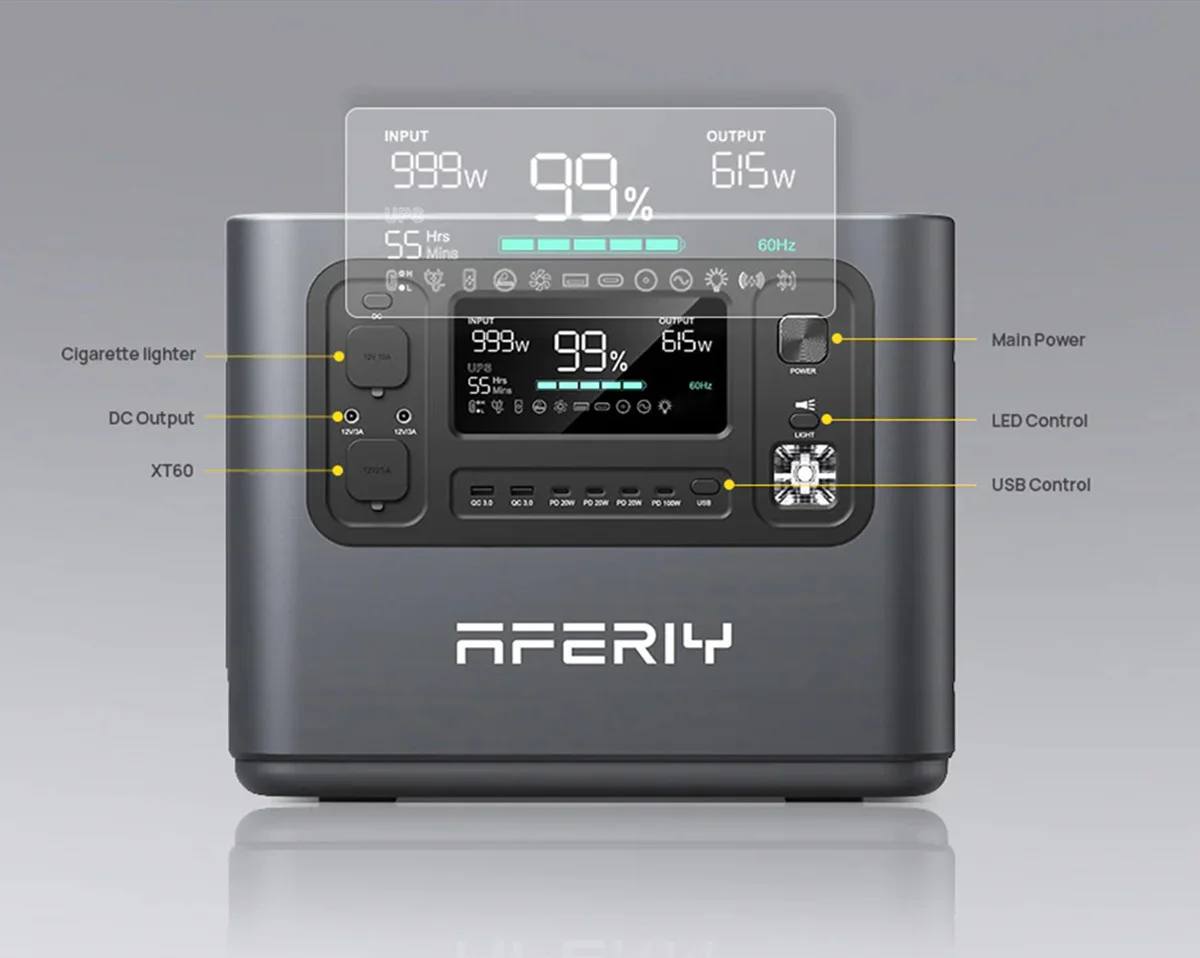 Aferiy P210 2400W 2048Wh LiFePO4 Battery Portable Power Station UPS Pure Sine Wave screen
