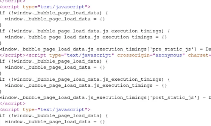 Τμήμα κώδικα μιας εφαρμογής Bubble