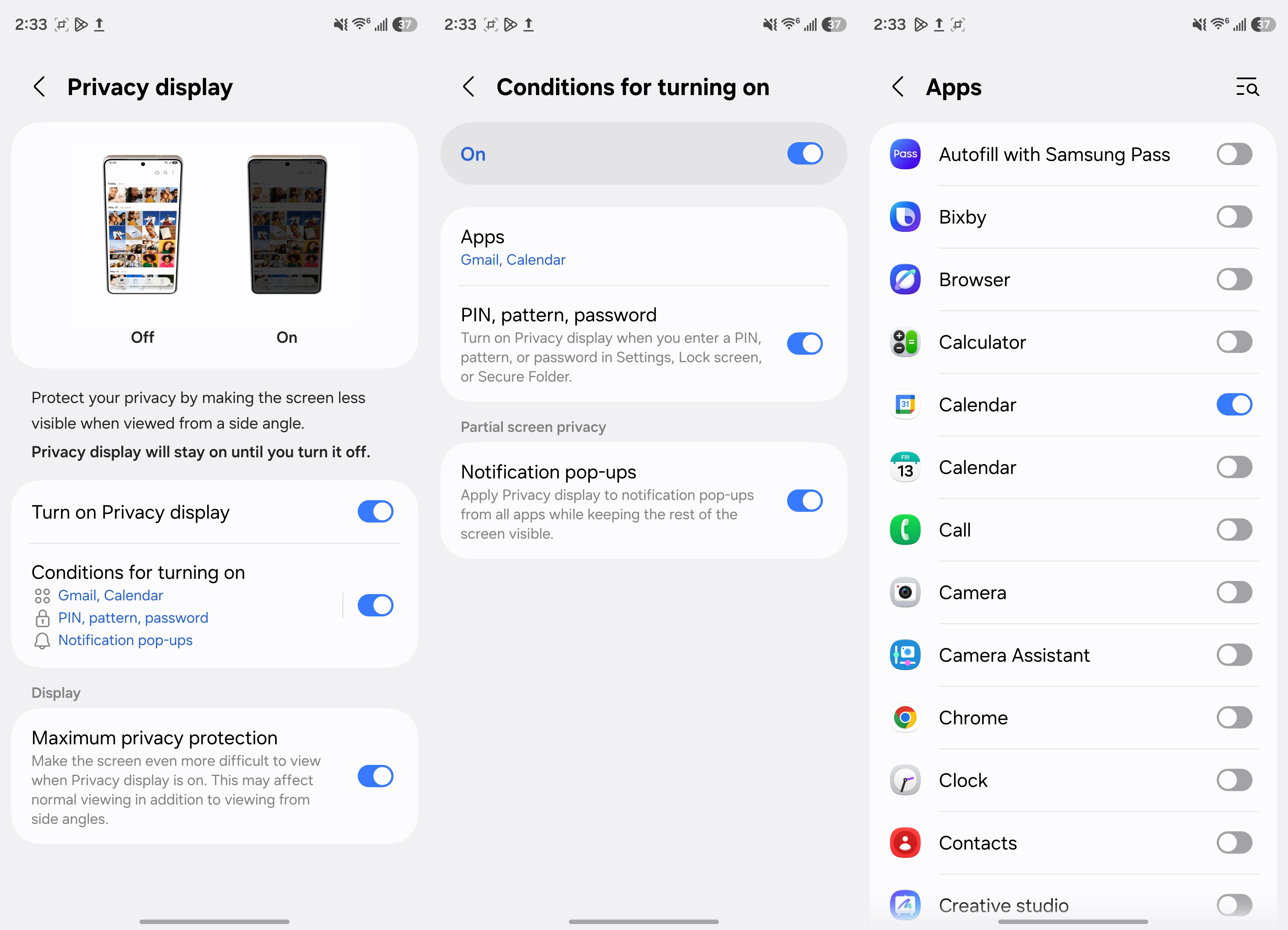 Όλες οι επιλογές λογισμικού για την Οθόνη απορρήτου στο Samsung Galaxy S26 Ultra