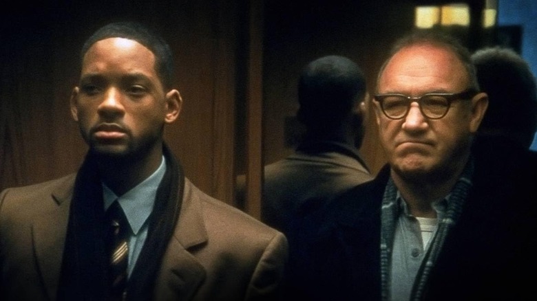 Ο Robert (Will Smith) και ο Brill (Gene Hackman) σε ένα ασανσέρ στο Enemy of the State