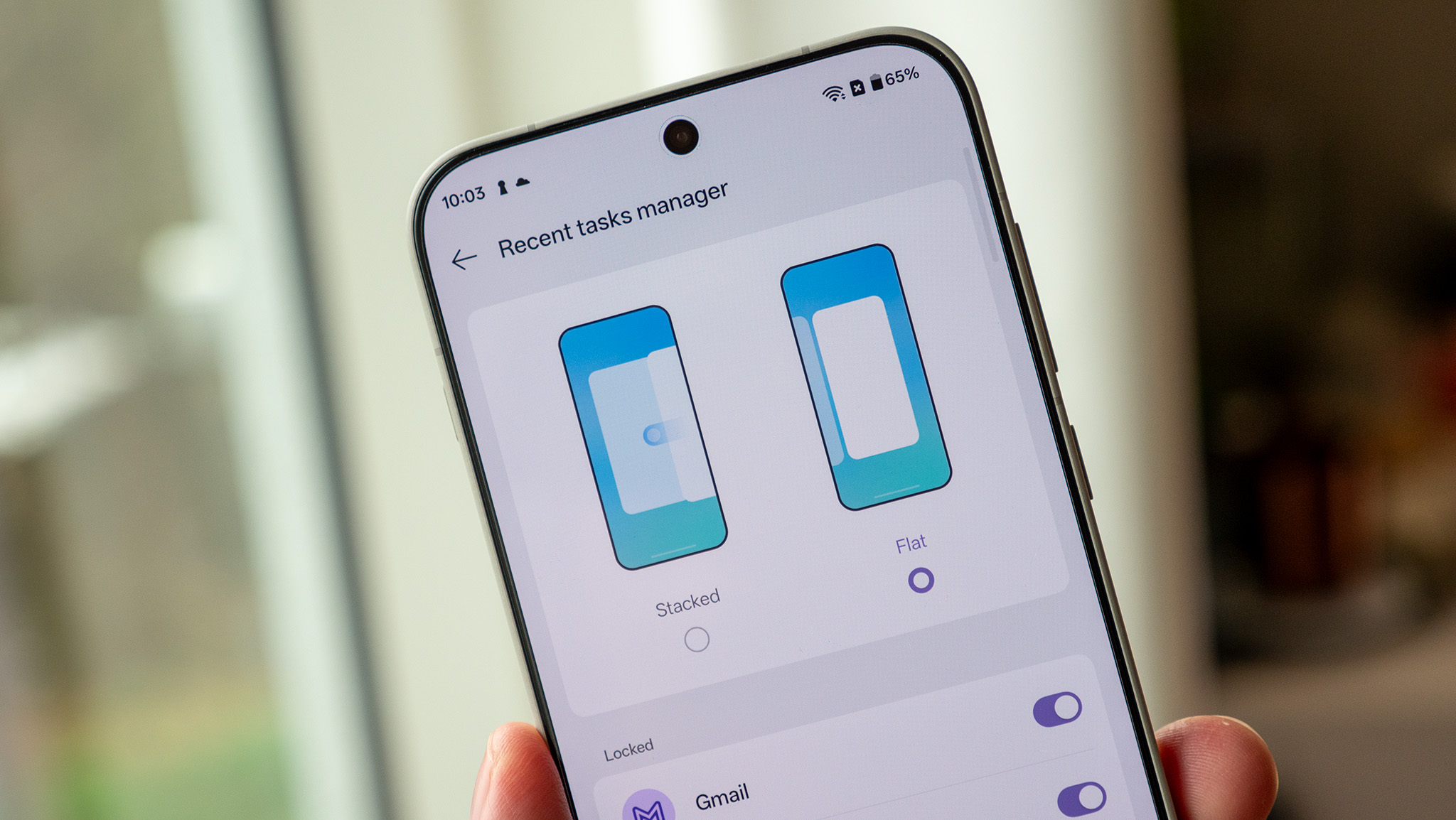 Οι επιλογές ρυθμίσεων του Recent Tasks Manager σε ένα OnePlus 15