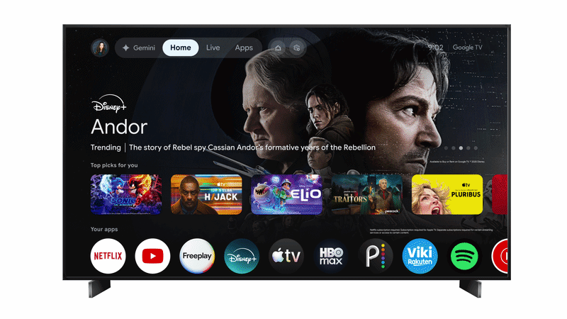 Ένα GIF που υπογραμμίζει τη βαθιά κατάδυση του Gemini στο Google TV.