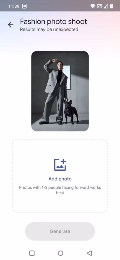 Στιγμιότυπο οθόνης που δείχνει το εργαλείο δημιουργίας AI στο Google Photos