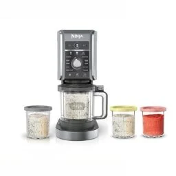 Ninja CREAMi Deluxe Ice Cream & Frozen Treat Maker, Περιλαμβάνει (4) Οικογενειακό μέγεθος 24 oz. Μπανιέρες, για παγωτό, σορμπέ, μιλκσέικ, παγωμένο γιαούρτι και άλλα, 11 σε 1, χωρητικότητα XL, ασημί