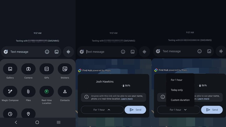 Ανάλυση του τρόπου χρήσης της κοινής χρήσης τοποθεσίας σε πραγματικό χρόνο απευθείας στο Google Messages.