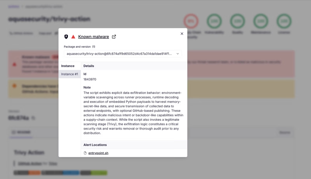 Στιγμιότυπο οθόνης της σελίδας πακέτου Socket για τις παραβιασμένες ετικέτες (Πηγή: Socket)