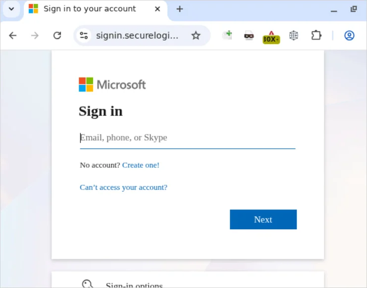 Η σελίδα phishing
