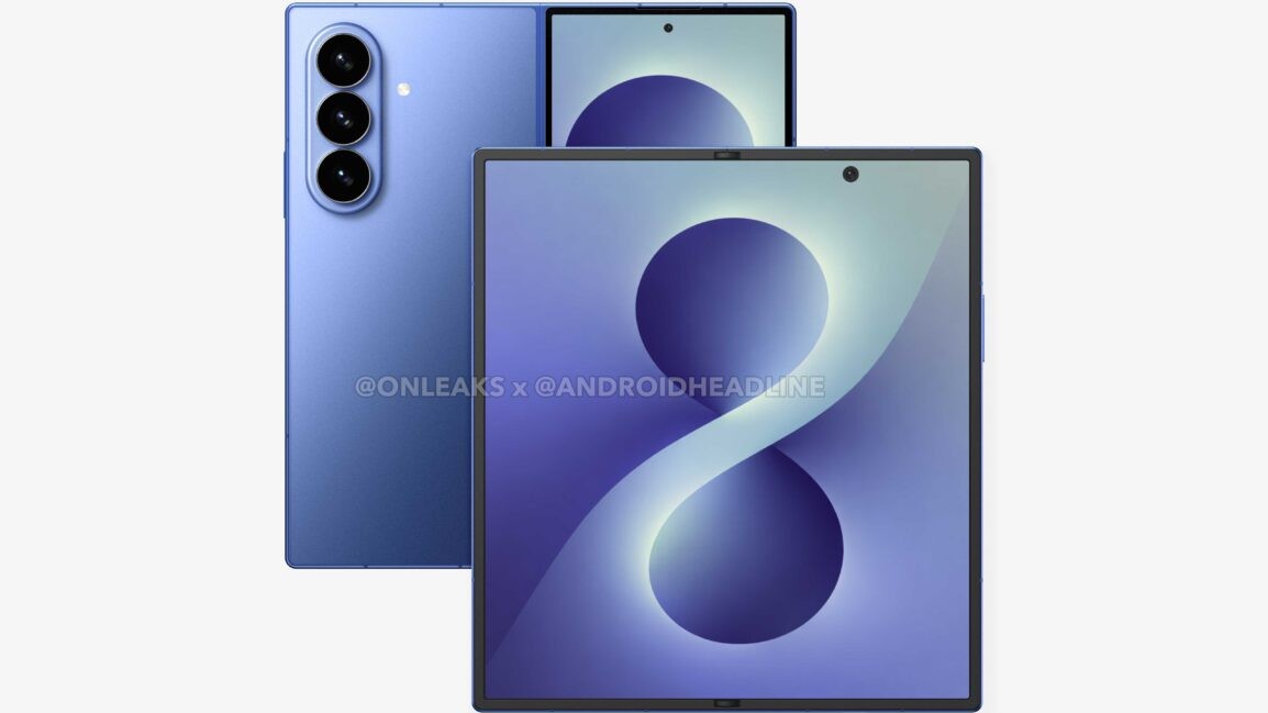Μια διαρροή απόδοσης του Galaxy Z Fold 8 σε μπλε.