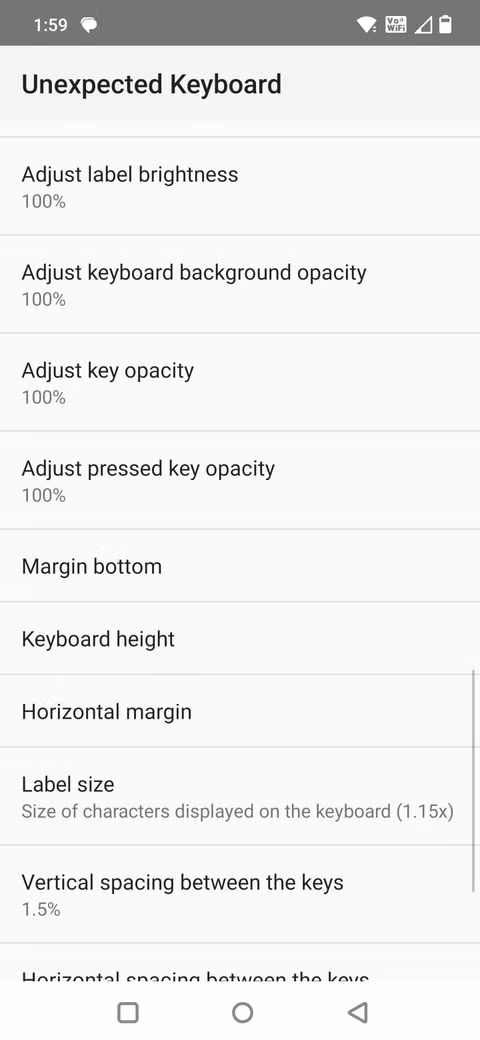 Στιγμιότυπο οθόνης που δείχνει τις ρυθμίσεις Απροσδόκητου πληκτρολογίου